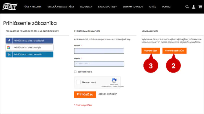 Ako sa zaregistrovať a vytvoriť zákaznícky účet v eshope MAT-obaly