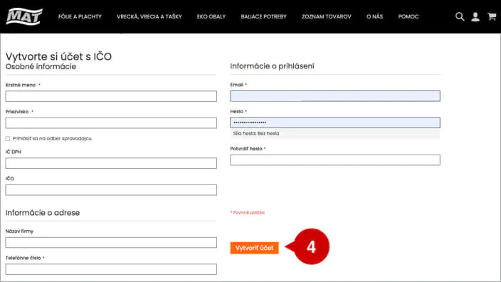 Ako sa zaregistrovať a vytvoriť zákaznícky účet v eshope MAT-obaly