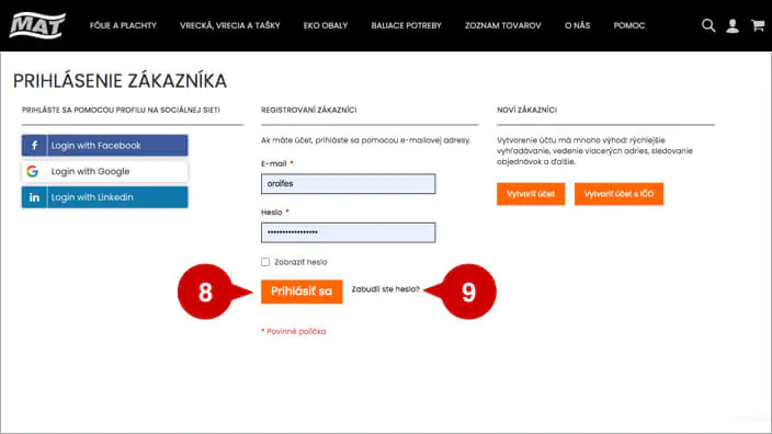 Ako sa zaregistrovať a vytvoriť zákaznícky účet v eshope MAT-obaly