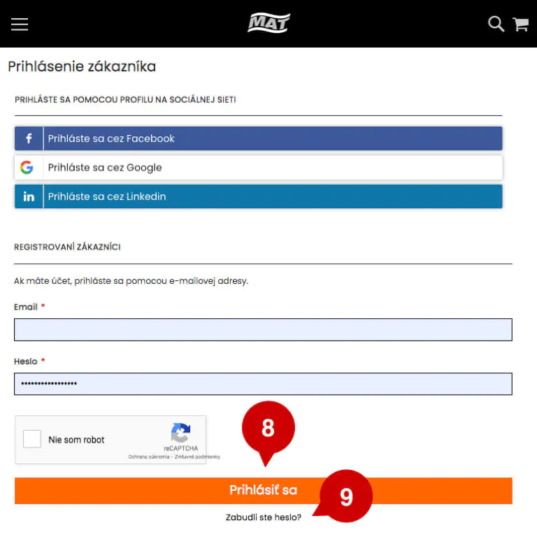Ako sa zaregistrovať a vytvoriť zákaznícky účet v eshope MAT-obaly